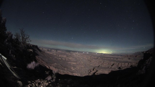 View of the night sky over the monument via a webcam.