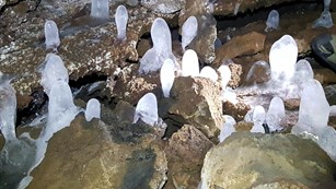 Seasonal Ice Formations in a lava tube. El Malpais National Monument. Nick Guarino