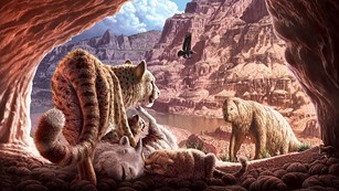 Pleistocene open woodland scene from Grand Canyon. Painting by artist Julius Csotonyi