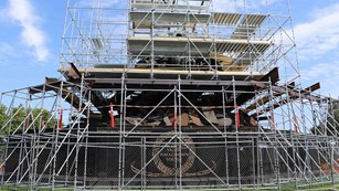 scaffolding covers the U.S. Marine Corps War Memorial