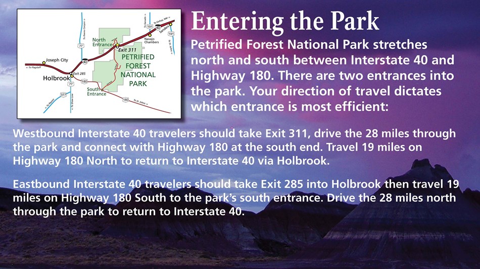 Image of the tepees during twilight with directions and a map.