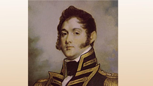 Oliver Hazard Perry in 1812 high collar naval uniform jacket, blue with gold breast trim and epulets