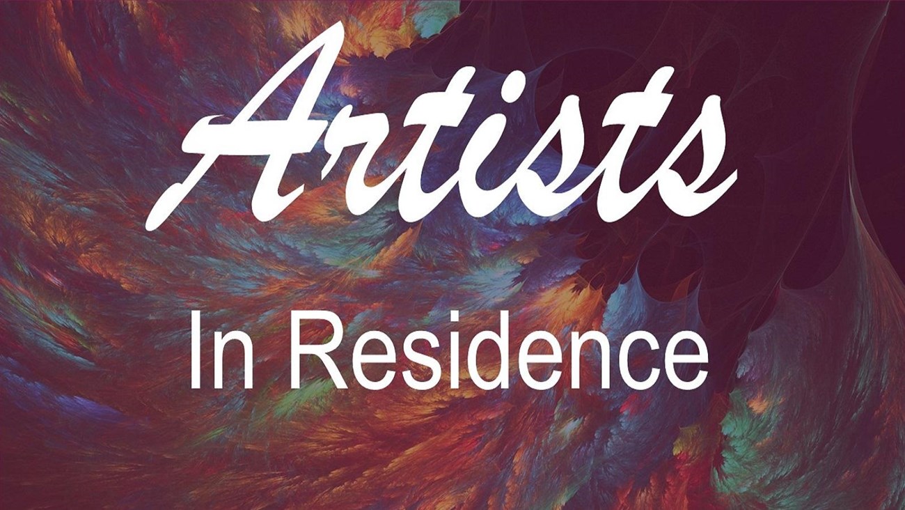 A colorful background with "Artists in Residence" written in white text