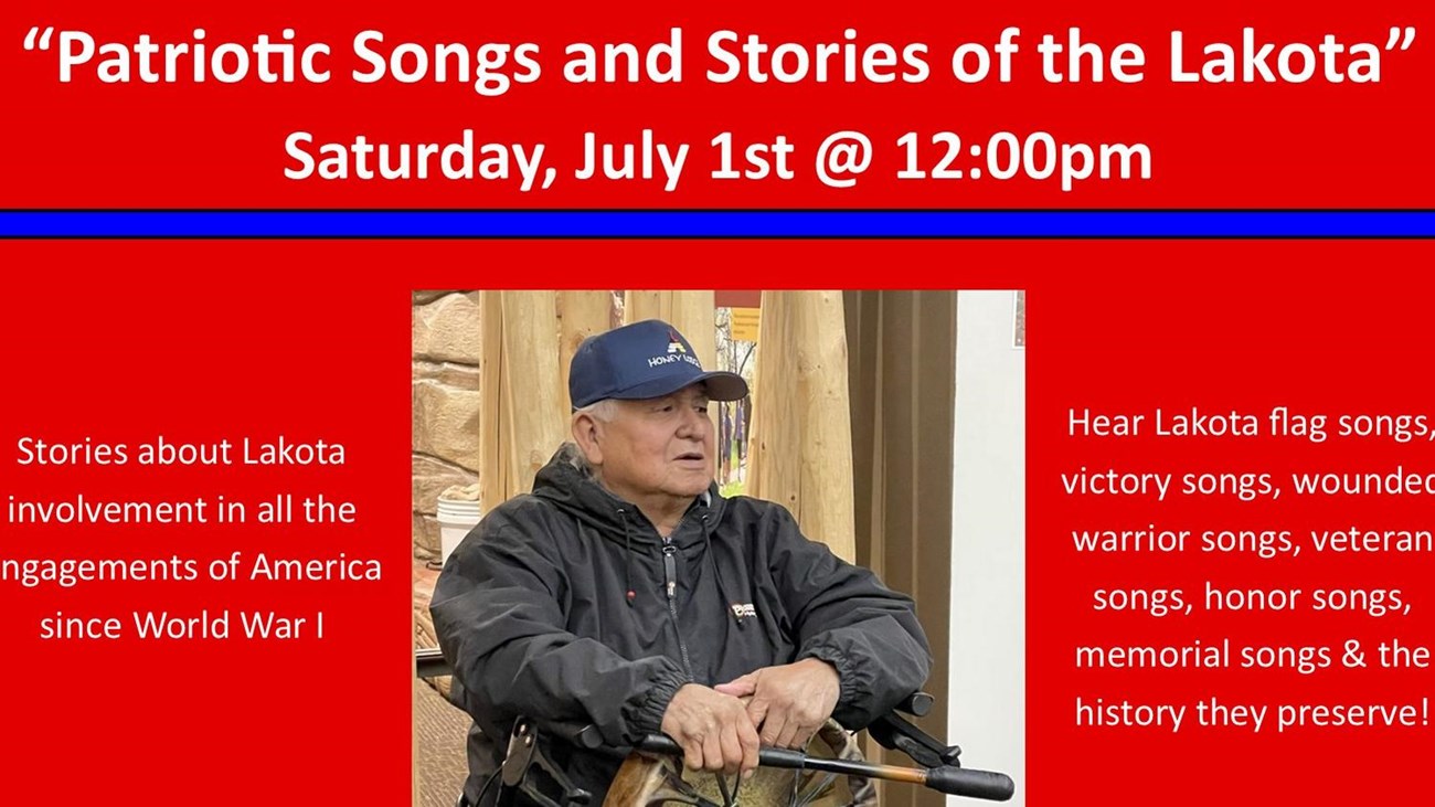 Flyer of a man sitting with a drum surrounded by text.