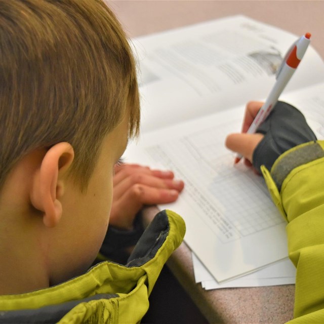 Boy writing in a book