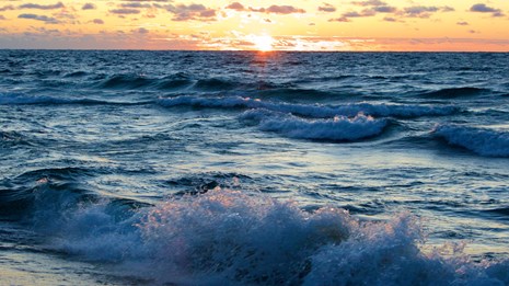 Waves along Lake Superior at sunset