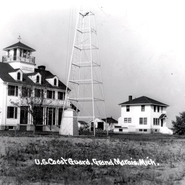 Historic photo of the Grand Marais Coast Guard building