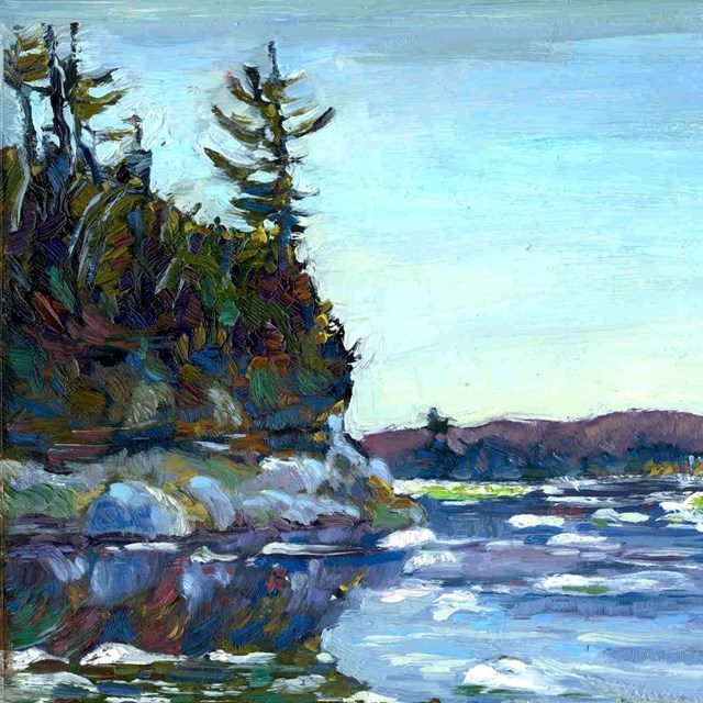 Miners Beach with ice floes by Artist in Residence Melanie Parke, 1996.