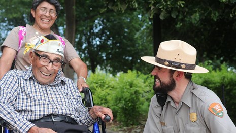 Ranger talking to a World War II veteran