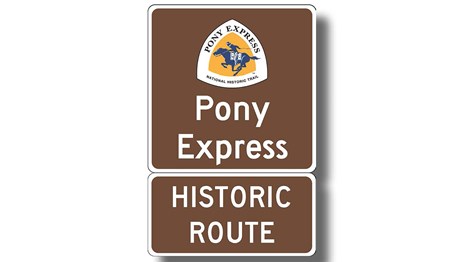 Brown trail sign with "Pony Express Historic Route"