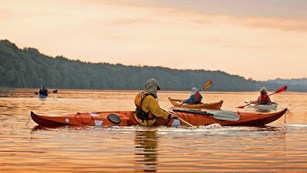 Kayakers paddle the Potomac River.