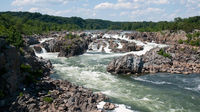 A large waterfall.