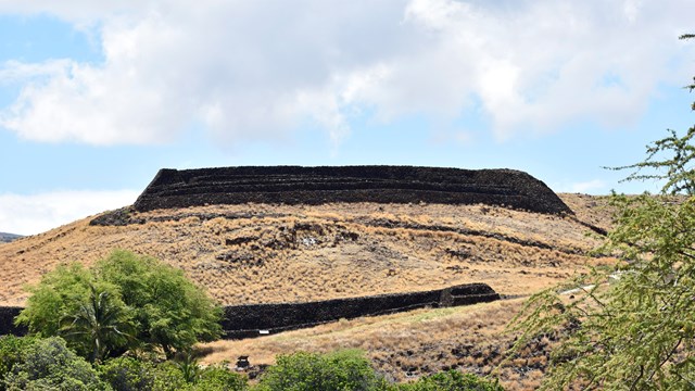 View of heiau sitting on hill