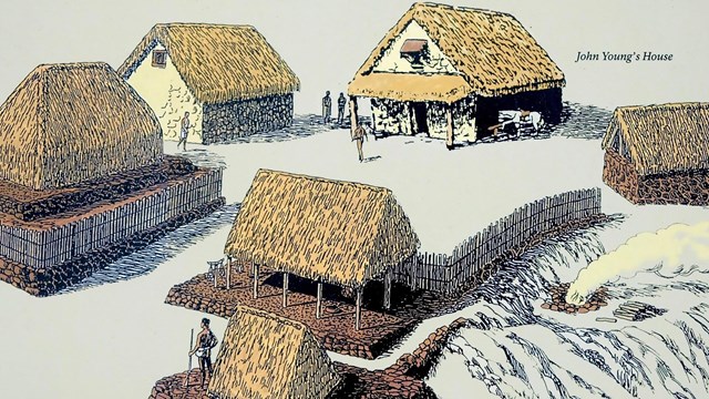 Illustration of a historic homestead