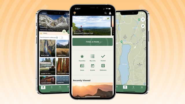 Graphics of mobile phone and National Park Places
