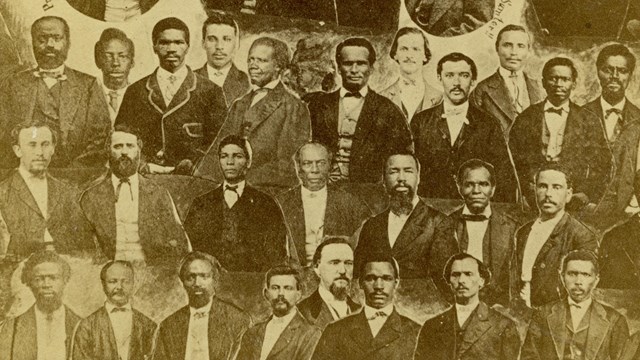Collage of historic portraits of 19th century Black legislators