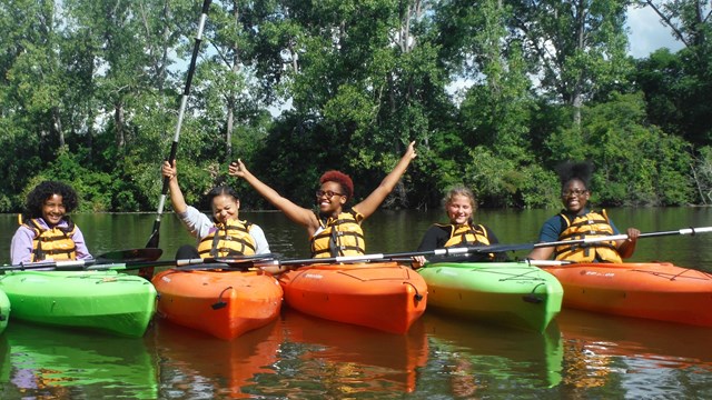 students kayaking