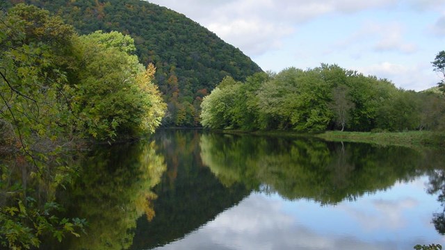 a calm river in early fall