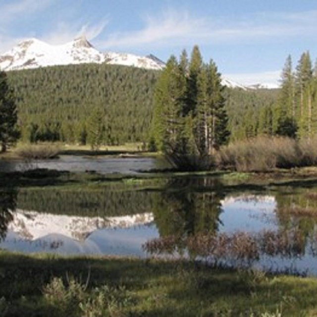 Lake with mountain in the background