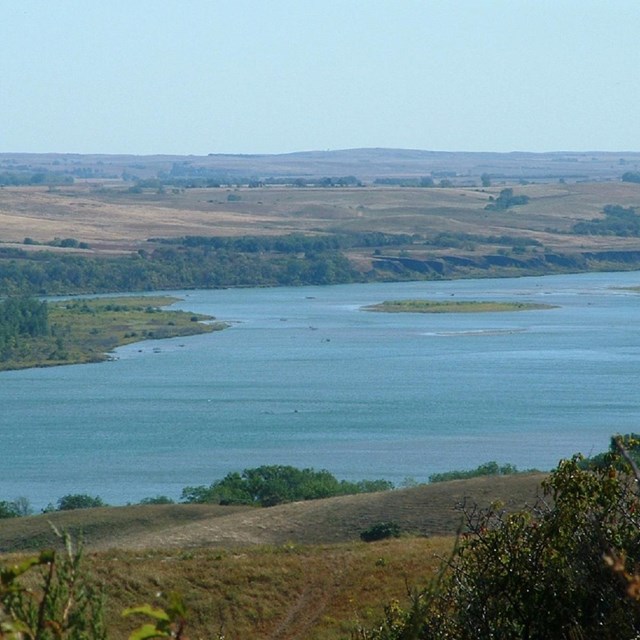 Missouri River flowing across midwest landscape