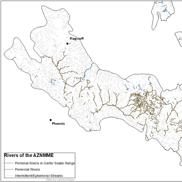 A map of rivers in the study area