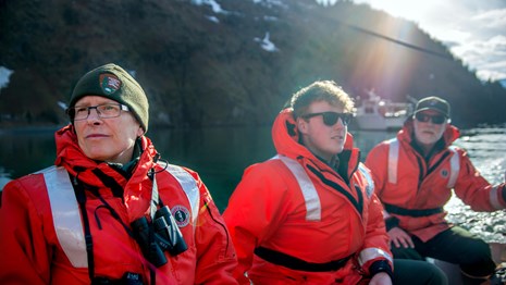 Scientists aboard a research boat in coastal Alaska.
