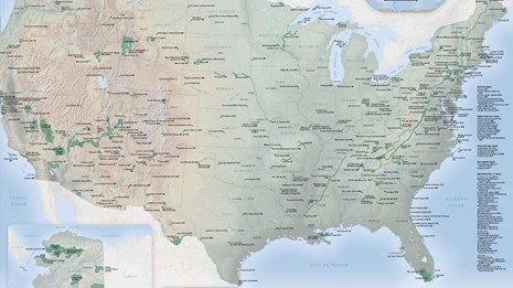 Map of the United States showing parks