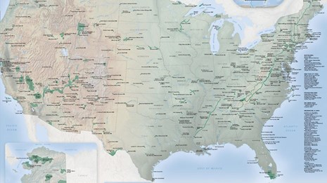 Map of the United States showing parks