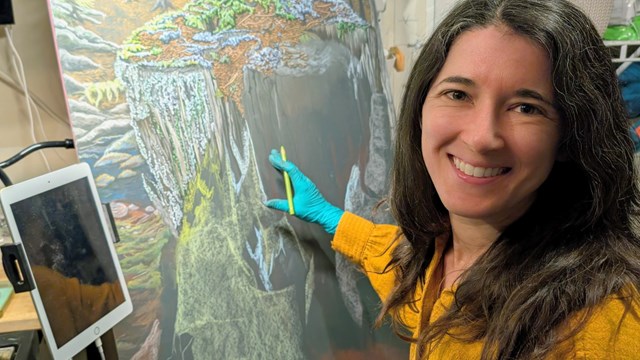 2026 AIR Alexandra Basset working on a painting in a studio