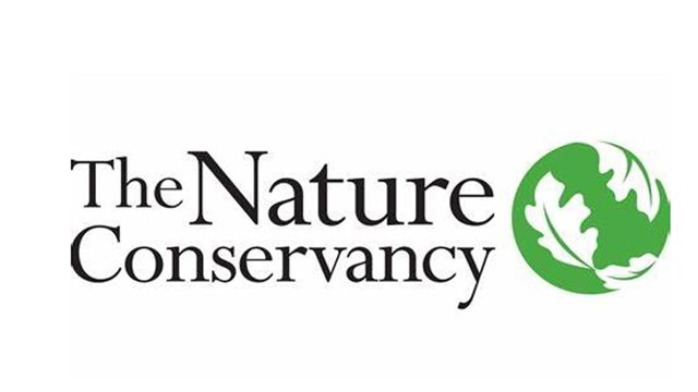 The Nature Conservancy Logo with a globe with leaf cutouts. 