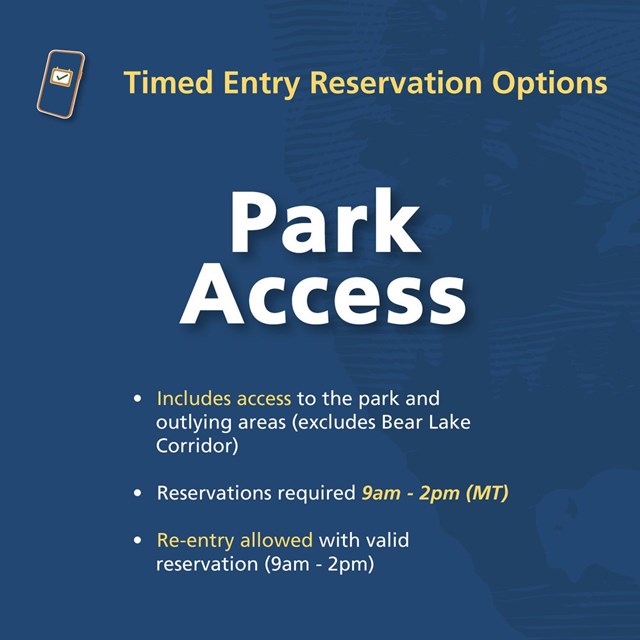 Park Access Timed Entry Permits with a map showing this is valid for most areas of the park