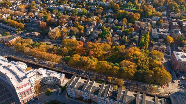 Arial view of Providence and the National Memorial