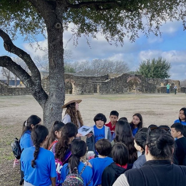 Ranger guiding school field trip. 