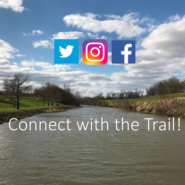 A river corridor with social media logos and 