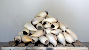 Sculpture of a pile of conical white objects