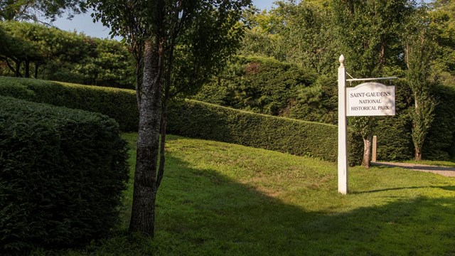 white sign reads Saint-Gaudens National Historical Park