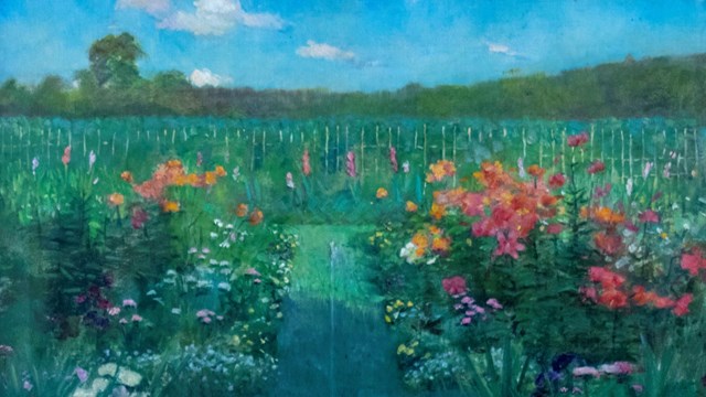 Painting of flower garden in bloom
