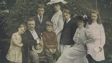A colorized photograph of the Roosevelt family