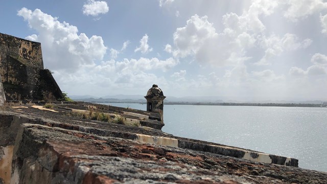 A garita in El Morro overlooking San Juan Bay