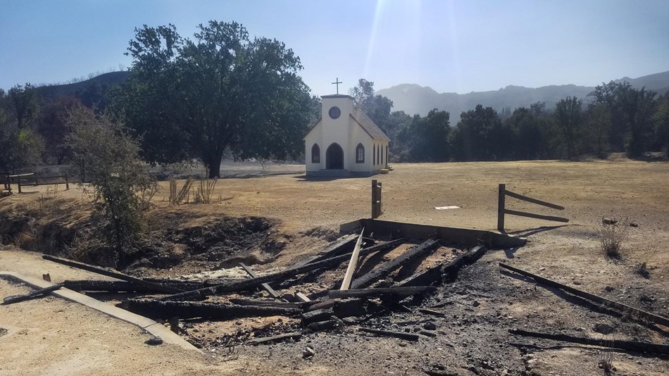 Chapel sits amongst fire destruction of Western Town.