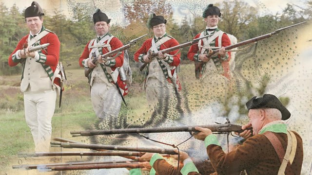 A group of British soldiers and a group of American soldiers are overlayed on a map.