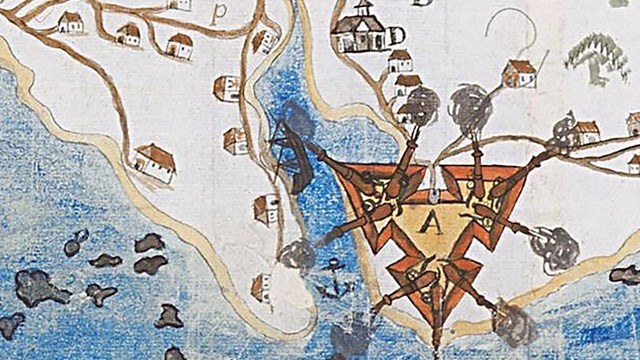 1647 map of St. Croix, from Puerto Rico, with close-up of Salt River Bay