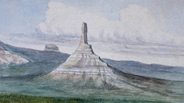 A colored sketch of a sandstone pillar. 