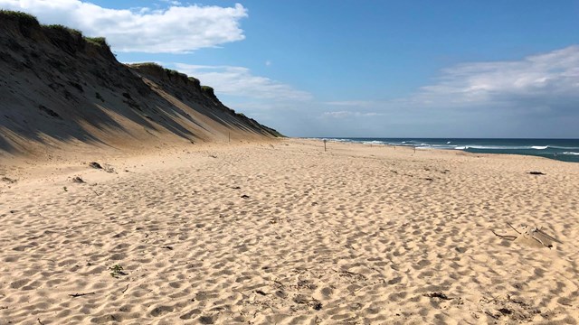 view of the ocean from behind a sand dune