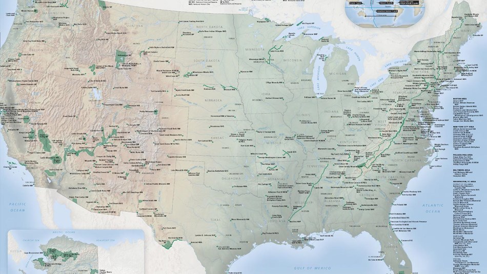 Map of the United States showing national parks