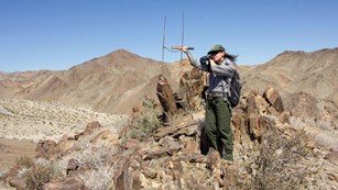 Park ranger using radio equipment to track animals