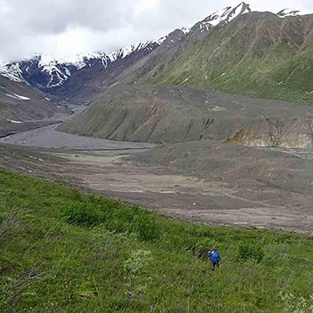 A scoured streambed with landslide debris.