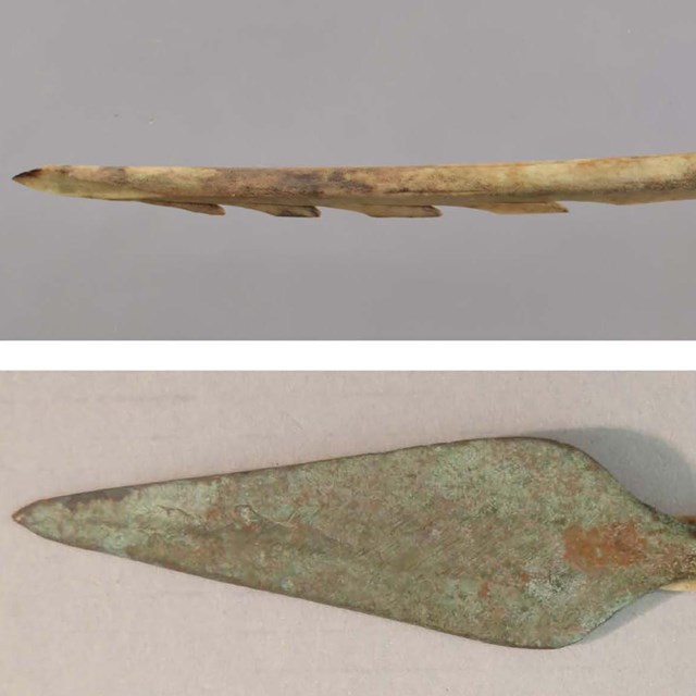 Bone (antler) and copper blades.