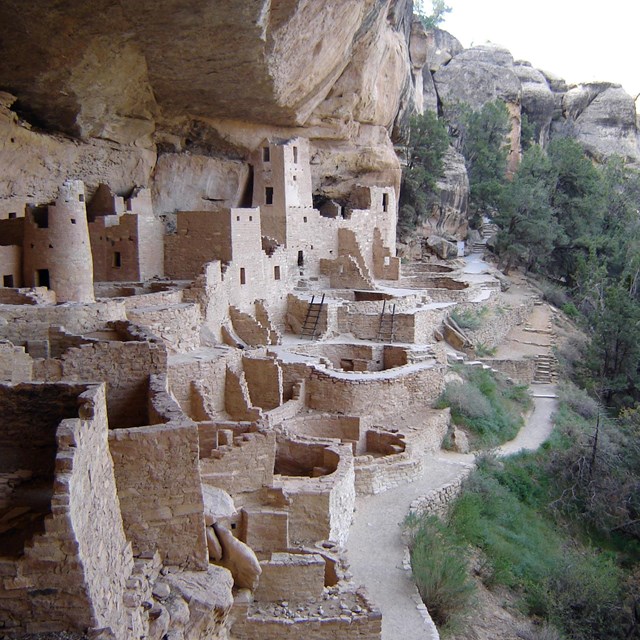 Ruins of an ancient village in a cliff-side cave