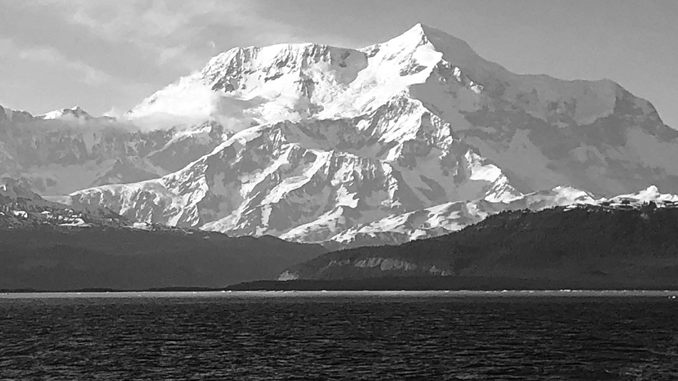 A black and white image of Mt. Elias